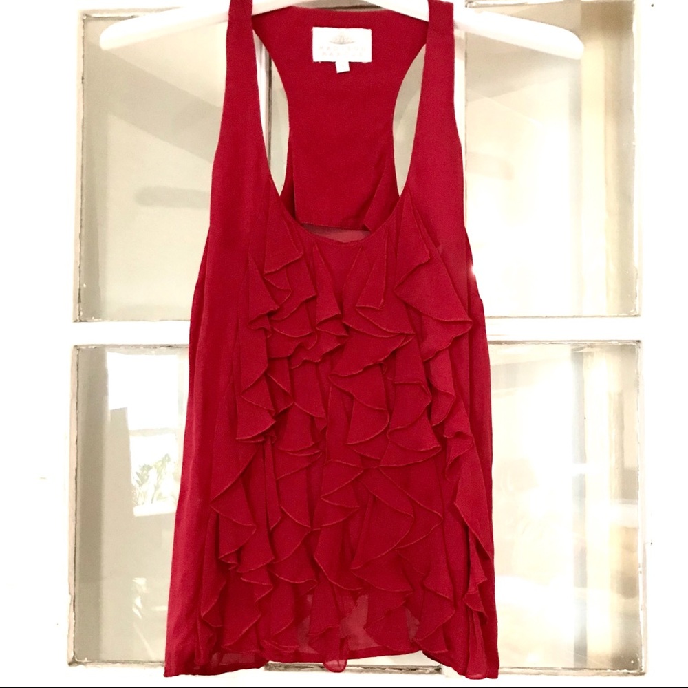 Madison Marcus Red ❤️ Ruffle Silk Racerback Top